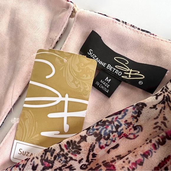 ✨NWT✨ Suzanne Betro Floral Boho Lined Dress with Front Accent Tie Size M - Picture 2 of 14